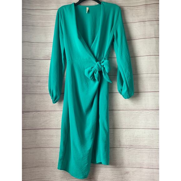 Tyche Turquoise Wrap Midi Dress Size Medium - Picture 1 of 16